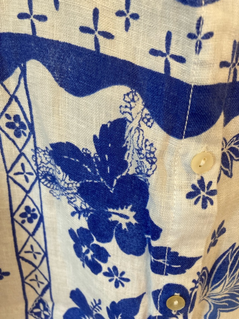 Joie White & Blue Linen Floral-Print Button Down Shirt - Picture 3 of 7